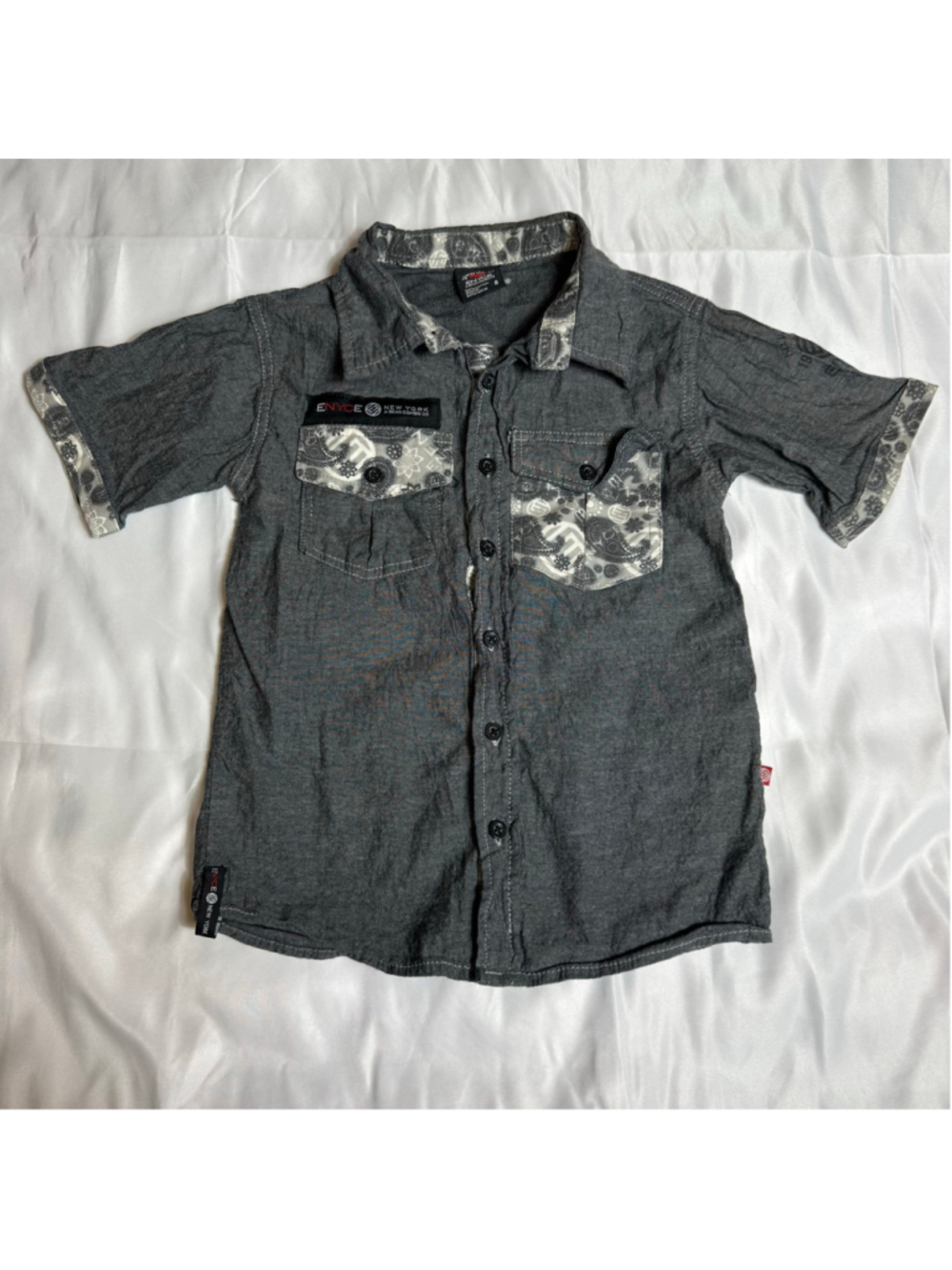 Boys Enyce Button Down Shirt Size 8 Grey White